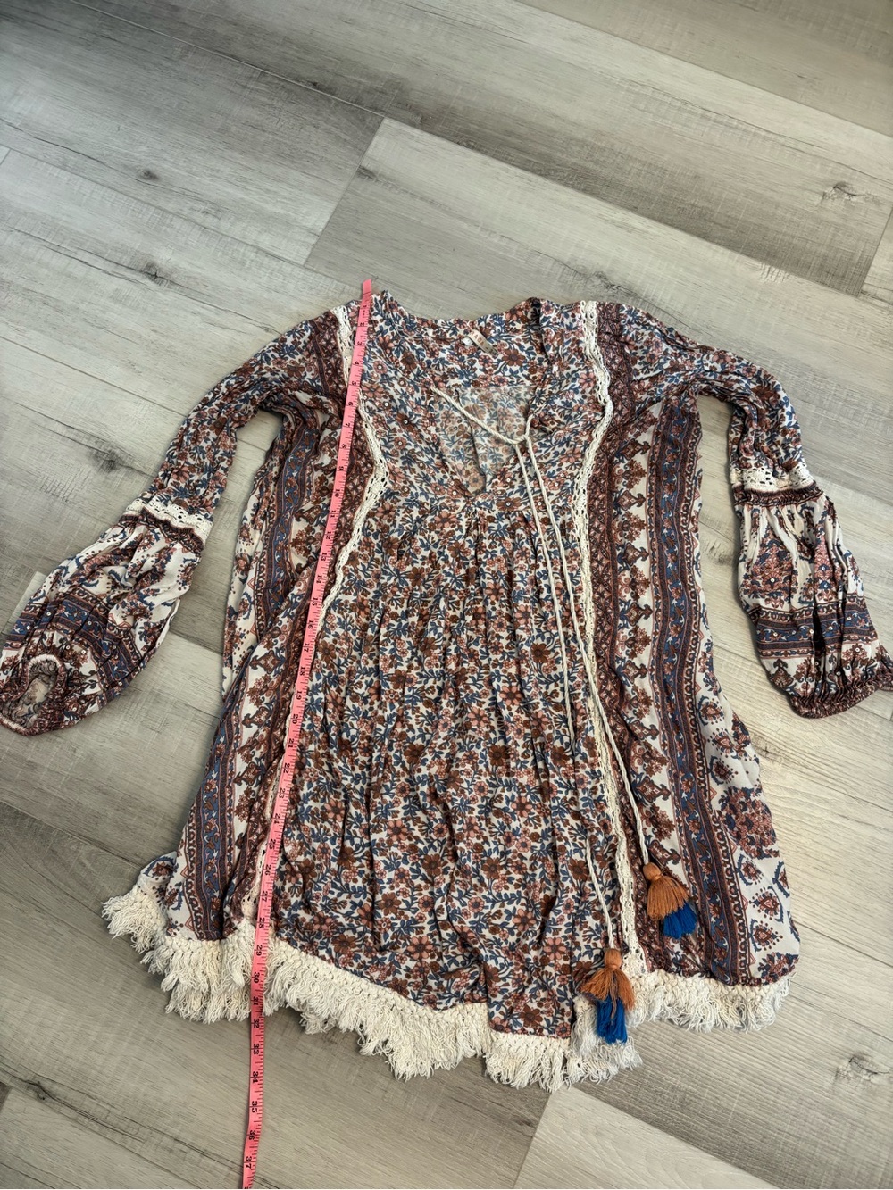 RAGA Boho Floral Paisley Fringe Tassel Dress Size Large - Picture 6 of 14